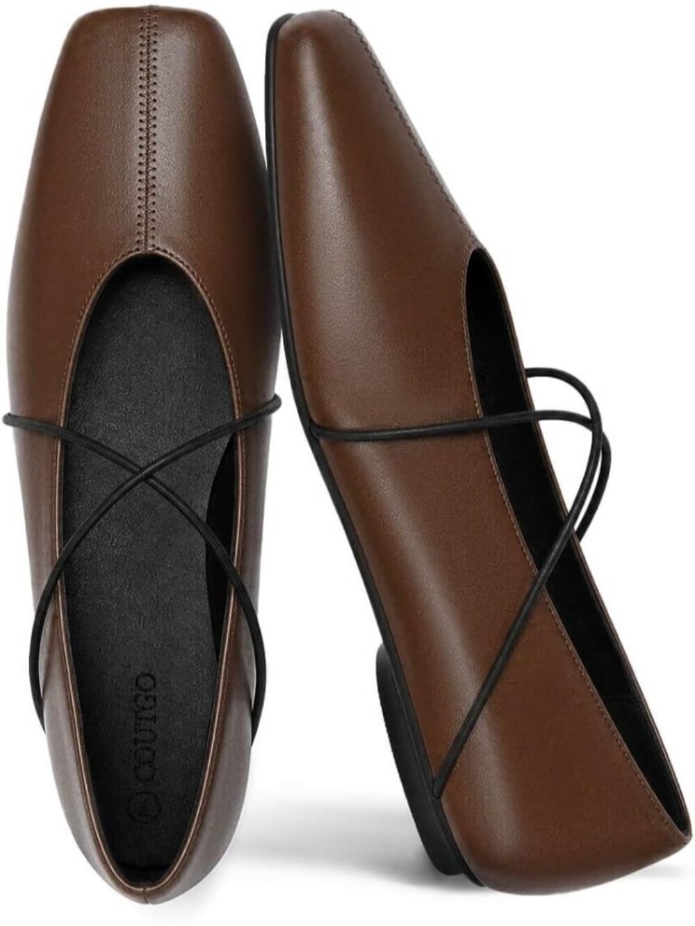 Women's Brown Comfortable Slip On Square Toe Ballet Crisscross Strap Casual Shoe